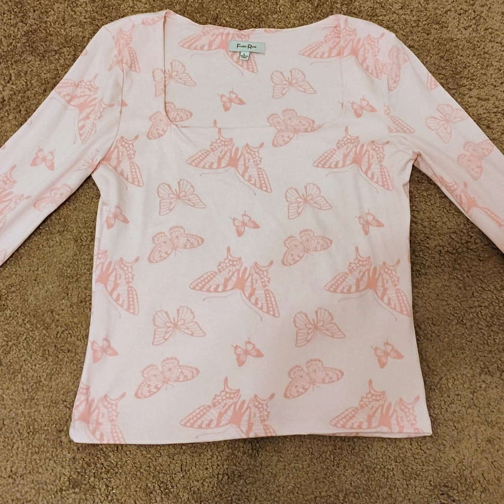 Whimsical Pink Butterfly Crop Top